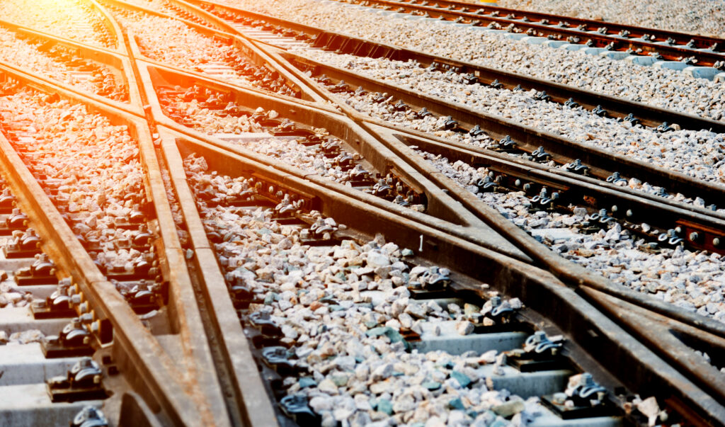 Closeup of train line crossing