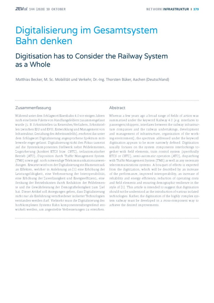 Digitalisierung im Gesamtsystem Bahn