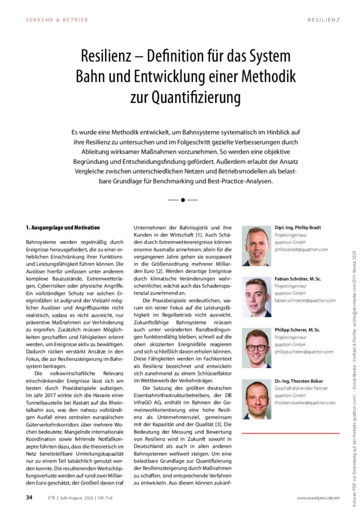 Resilienz – Definition für das System Bahn und Entwicklung einer Methodik zur Quantifizierung